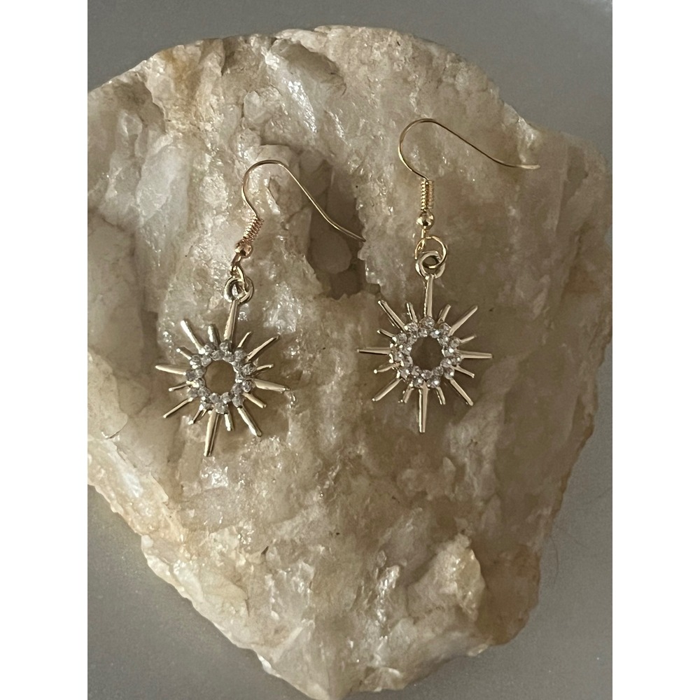 Boho Starburst Earrings Gold Tone Crystal Rhinestone Glam Celestial Earrings~New